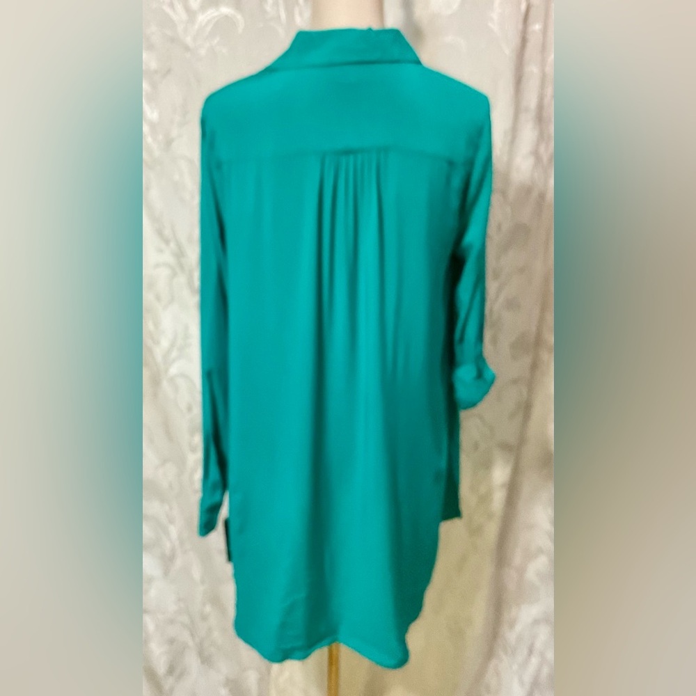 INC Fresca Blue Roll Tab Button Down Long Blouse - Picture 3 of 8